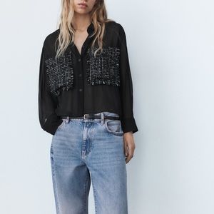 Zara CONTRASTING STRUCTURED BLOUSE